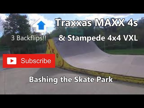 Traxxas MAXX 4S & Stampede 4X4 VXL get BIG AIR @ SkatePark