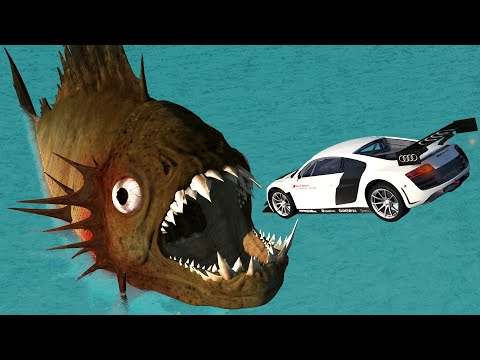 Accurate Jumping into Mouth of Mutant PIRANHA - BeamNG Drive