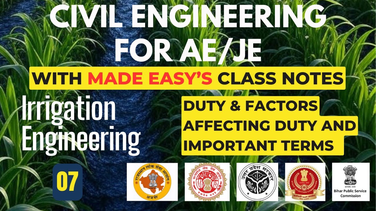 Irrigation Engineering- 07 Duty & Factors affecting Duty & Important Terms with Made Easy Class note