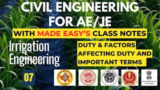 Irrigation Engineering- 07 Duty & Factors affecting Duty & Important Terms with Made Easy Class note