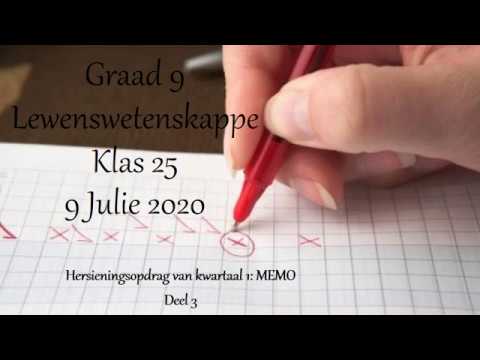 LEWENSWETENSKAP GRAAD 9: 09 Julie 2020 - periode 7 (09097)