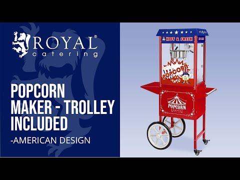 Video - Popcornmachine met onderstel - Amerikaans ontwerp - rood