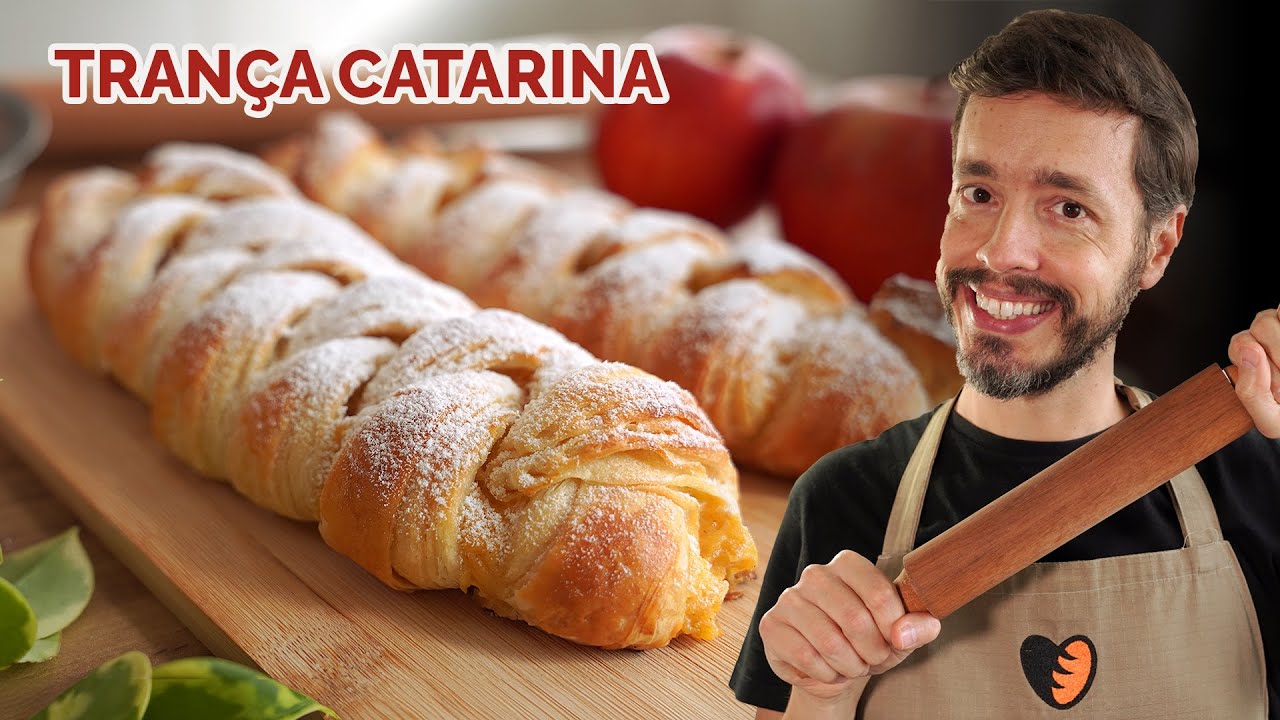 TRANÇA CATARINA - Receita de pão doce com massa folhada e recheado com creme de maçã
