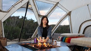 Camping in the Rain Storm at Beach with Shelter