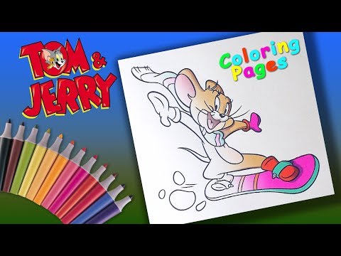 Tom and Jerry Coloring for kids  Jerry is snowboarding Coloring Page