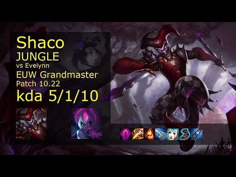 Shaco vs Evelynn Jungle - EUW Grandmaster 5/1/10 Patch 10.22 Gameplay