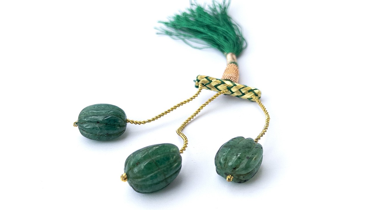 Emerald | Carved Oval | 13.6-14.6mm Bead Size | 3 Pieces | 82 Carats video