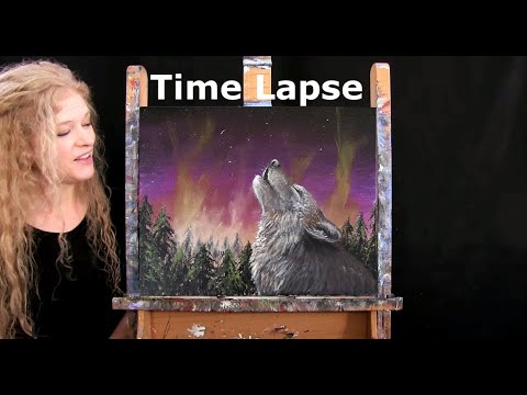 TIME LAPSE - Learn How to Draw and Paint "HOWLING WOLF" Easy Acrylic Painting Tutorial