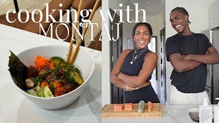 COOK WITH US !! ♡ (making our fav crispy hot and honey salmon rice bowl from SCRATCH lol)