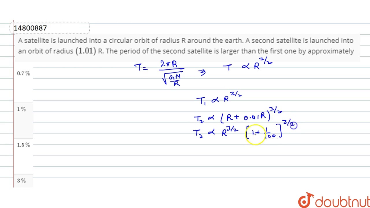 A satellite is launched into a circular orbit of radius R around the earth. A second satellite is