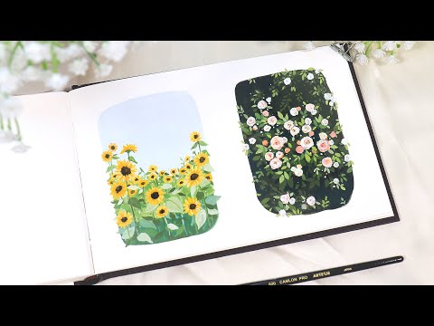 🌻 Easy Mini Gouache Painting Tutorial // Summer Flowers