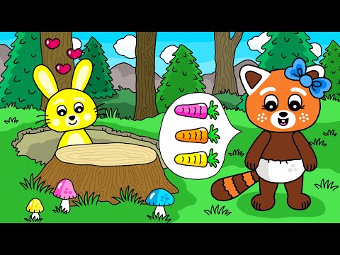 Pukkins lillasyster Pikkis och kaninerna - Lek och lär dig färger - Lek med oss