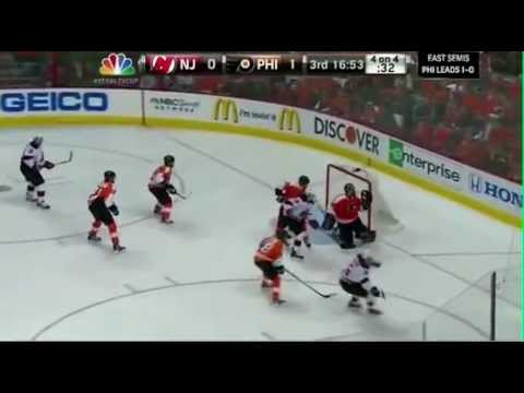 Adam Larsson scores off a great feed New Jersey Devils versus Philadelphia Flyers.Game 2 5/1/12