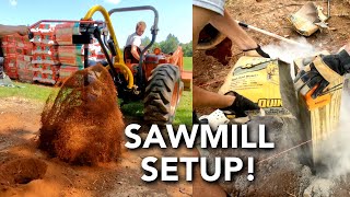 Tractor Auger and Post Holes: Setting up Woodland Mills Sawmill for our Abandoned Shed to Tiny House