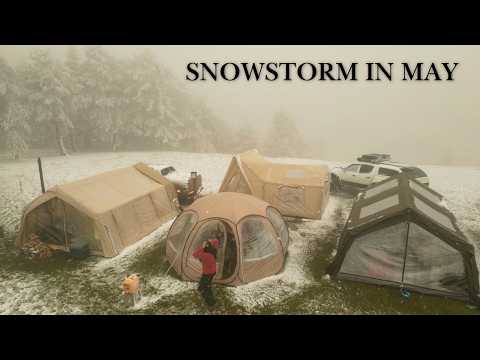 3 DAY SNOWSTORM CAMPING WITH 4 BIG INFLATABLE TENTS | ICE INVASION DURING THE STORM