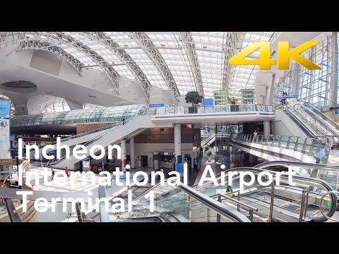 Terminal 1 do Aeroporto Internacional de Incheon | Passeio a pé por Seul, Coreia 4K UHD