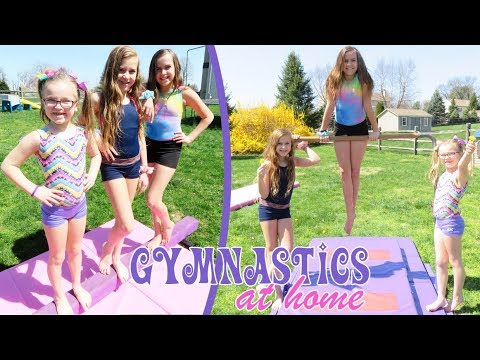Gymnastics at Home! Kip Bar, Balance Beam, Air Track, and Trampoline! | Crazy8Family