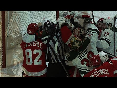 Detroit Redwings and Minnesota Wild Line Brawl Breaks Out | All Angles | Commentary