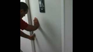Gino locked himself in the bathroom at work