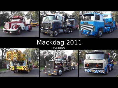 Trucks leaving after the Mackdag 2011 truckshow Part1/2