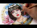 Painting Modern ART NOUVEAU Watercolor Color Pencils Tutorial