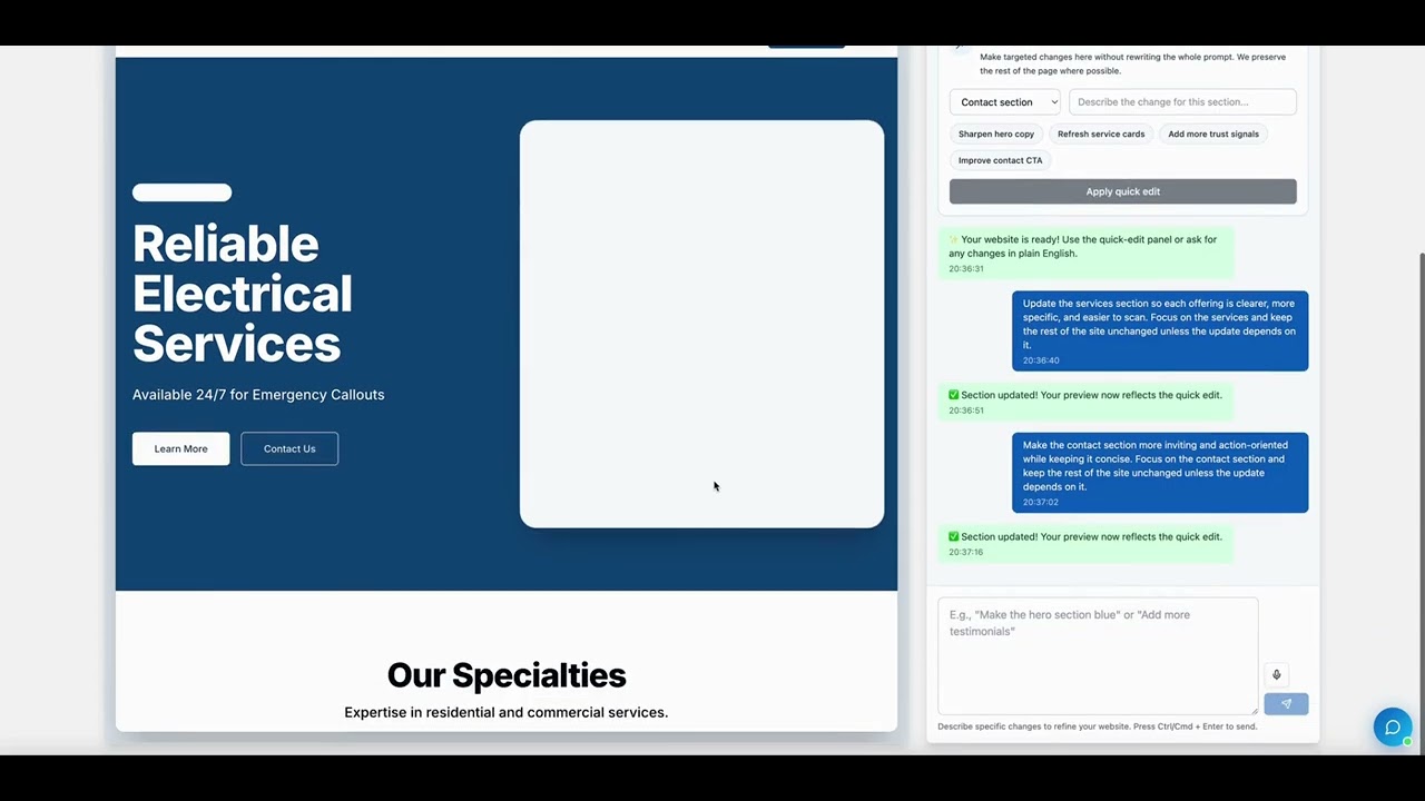 RealBoss.ai website builder in action — chat to website demo