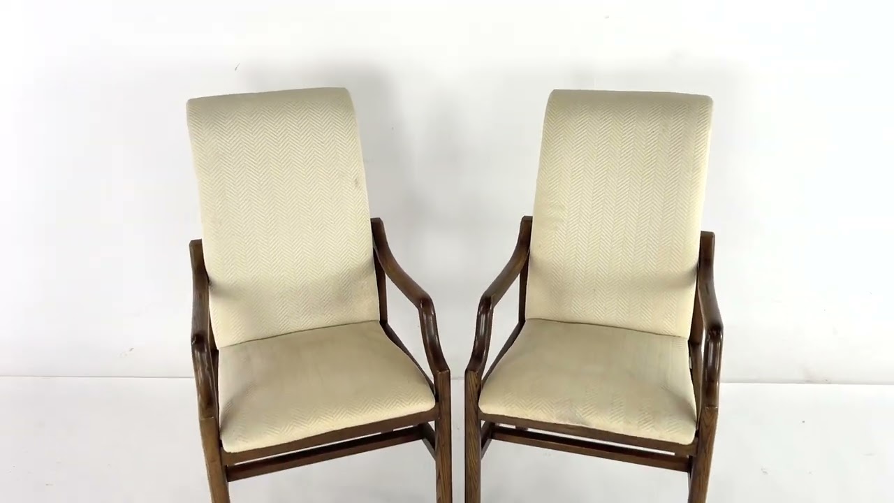 Watch video Henredon Mid Century Oak and Brass Dining Chairs - Set of 8 Now Henredon Mid Century Oak and Brass Dining Chairs - Set of 8