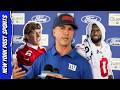 John Harbaugh, Jaxson Dart & Brian Burns after Day 1 of Giants Training Camp