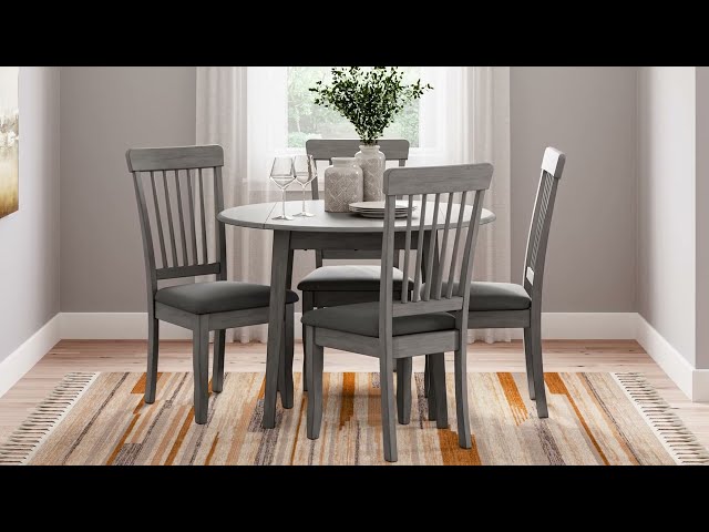 Ashley Shullden Round Drop Leaf Dining Table - Compact Table For Small Spaces, Gray Finish