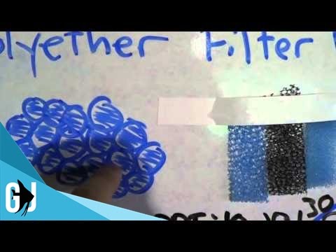 How is open cell reticulated polyether filter foam made? tan...