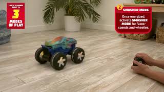 Video de Hot Wheels Monster Trucks Escala 1:15 Vehículo de Control Remoto Mega-Wrex Alive, RC a Batería con Luces y Sonidos Interactivos