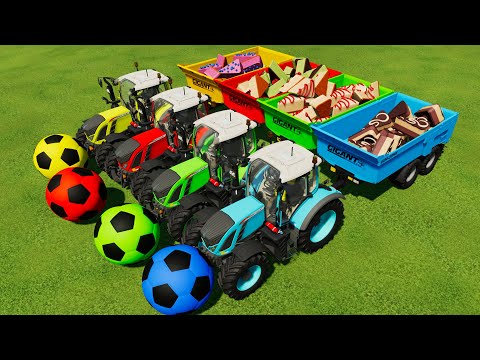 LOAD AND TRANSPORT CAKES w/ COLORED FENDT TRACTORS - Farming Simulator 22