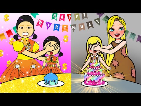 Squid Game, Surprise! - Rich Mother VS Poor Birthday Party | Paper Dolls Story Animation