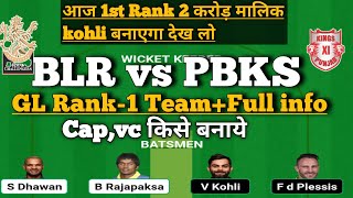 blr vs pbks dream11 team|bengaluru vs punjab dream11 team prediction|dream11 team of today match