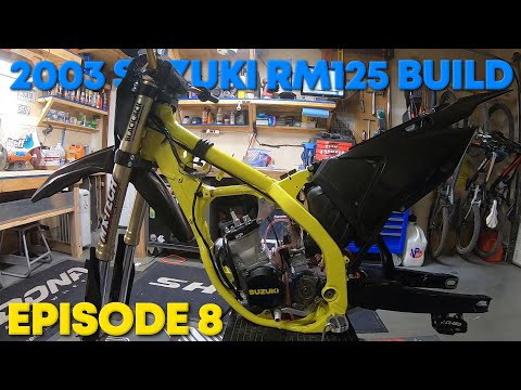 The RM125 Engine is in the Frame! 2003 Suzuki 2 Stroke Build Episode 8