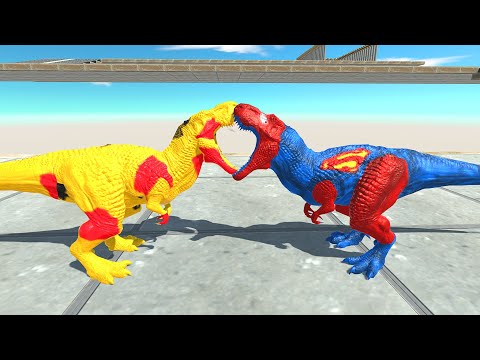 T Rex Yellow Vs T Rex Superman Death climb - Animal revolt battle simulator