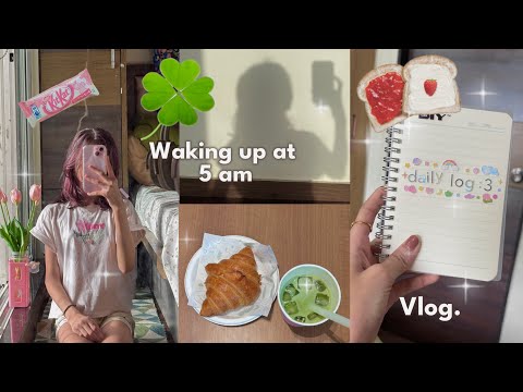 My daily life | Waking up at 5 am for a week | Having lotsa matcha and Croissant, Productive vlog 🍓🍵