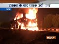 Car catches fire after colliding with truck at Patna highway