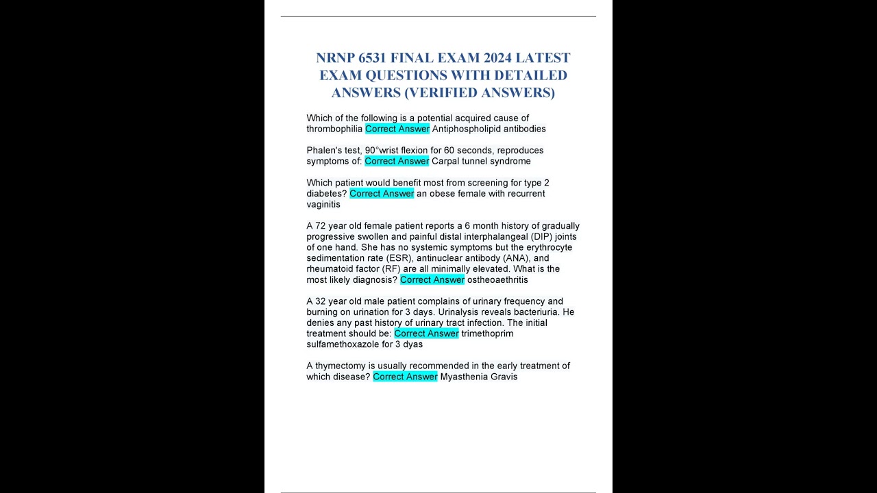 NRNP 6531 FINAL EXAM 2024 LATEST EXAM QUESTIONS WITH DETAILED ANSWERS VERIFIED ANSWERS