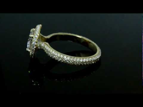 1.65ctw Micro pave Halo Natural Diamonds Eternity Engagement Ring Setting 14K Yellow Gold
