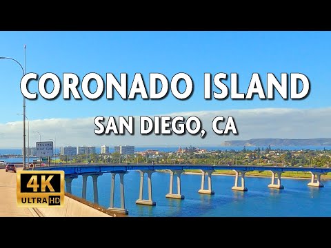 Driving Coronado Island, California, USA - Coronado Bay Bridge, Business and Residential Areas || 4k
