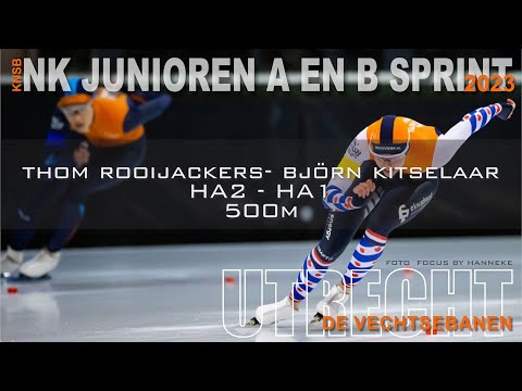 Thom Rooijackers - Björn Kitselaar 500m zondag NK Junioren Sprint Utrecht 2023