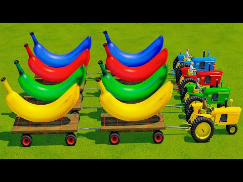FRUIT TRAIN OF COLORS ! GIANT COLORED BANANA TRANSPORT WITH 3 WHEELS JD TRACTORS! FS22