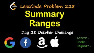 YouTube video 'Summary Ranges | LeetCode 228 | October LeetCode Challenge | Day 28'