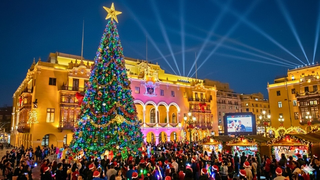 Plaza de Armas Lima Peru 2025 4K 🎄 Lighting of the Christmas tree in the Center of Lima