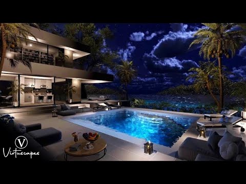 Ocean Front Villa | Night Ambience | Calm Beach Waves & Tropical Nature Sounds
