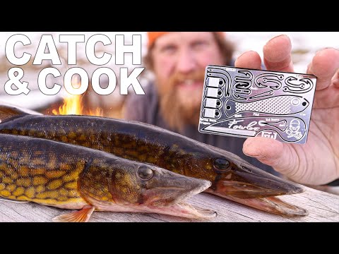 Survival Card Catch & Cook Challenge / Ice Fishing with The Fowler 2.0 Grim Survival