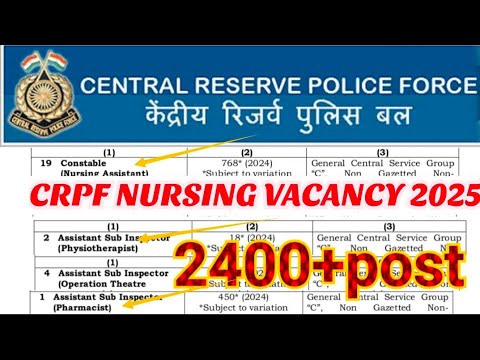 CRPF PHARMACIST & NURSING ASSISTANT BHARTI 2025🥳OUT //CRPF PARMADICAL VACANCY 2000+POST