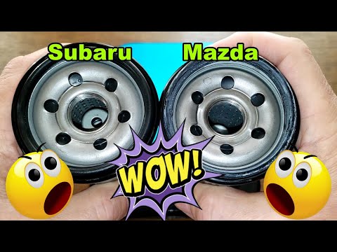 Subaru Oil Filter 15208AA100 Cut Open vs. Mazda Oil Filter N3R1-14-302 Cut Open