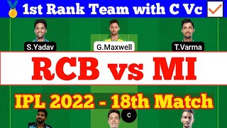 RCB vs MI 18th Match IPL 2022 Fantasy Preview, RCB vs MI Dream Team Today Match, MI vs RCB TATA IPL